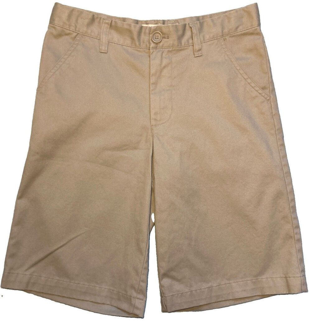 Boys 14 Tan Uniform Shorts Cherokee Flat Front Adjustable Waist Zipper EUC